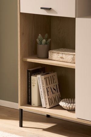Regalschrank Ingar in Kaschmir und Eiche Highboard 105 x 160 cm, Soft-Close