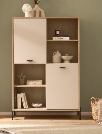 Regalschrank Ingar in Kaschmir und Eiche Highboard 105 x 160 cm, Soft-Close