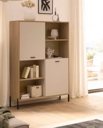 Regalschrank Ingar in Kaschmir und Eiche Highboard 105 x 160 cm, Soft-Close
