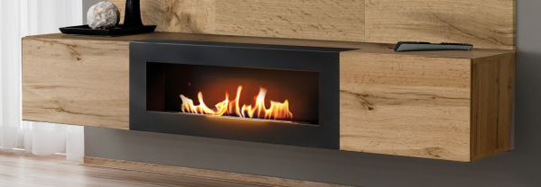 TV-Lowboard Public in Wotan Eiche, Flat-TV Unterschrank mit Ethanol Kamin, h�ngend, 180 cm