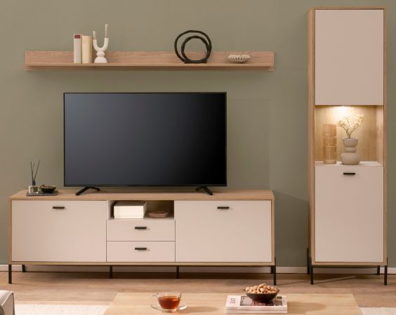 Wohnwand Ingar in Kaschmir und Eiche Wohnkombination 259 cm, mit Soft-Close
