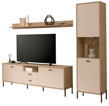 Wohnwand Ingar in Kaschmir und Eiche Wohnkombination 259 cm, mit Soft-Close