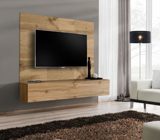 TV-Lowboard Set Public in Wotan Eiche, Flat-TV Unterschrank h�ngend mit Akustikpaneel, 180 cm