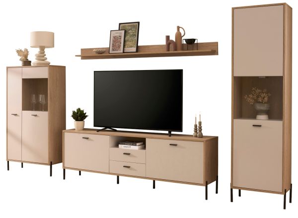 Wohnwand Ingar in Kaschmir und Eiche Wohnkombination 349 cm, mit Soft-Close