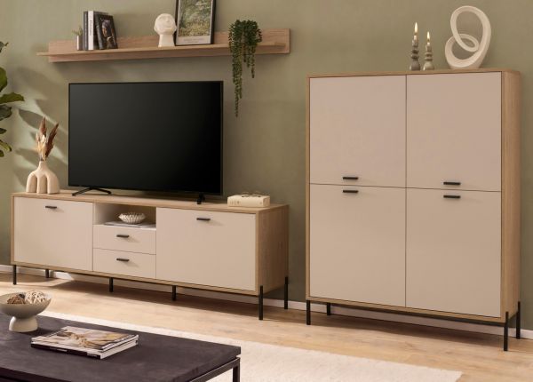 Wohnwand Ingar in Kaschmir und Eiche Wohnkombination 320 cm, mit Soft-Close