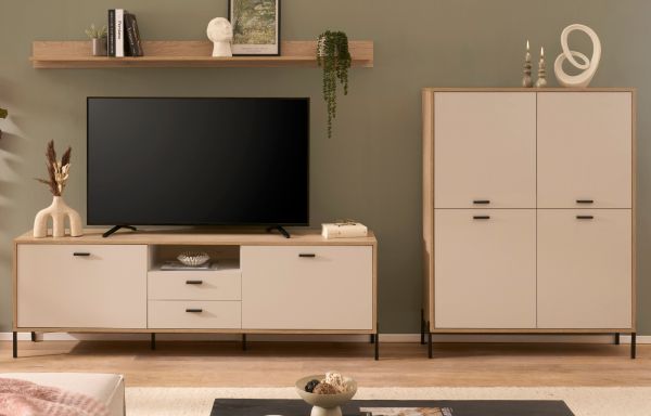 Wohnwand Ingar in Kaschmir und Eiche Wohnkombination 320 cm, mit Soft-Close