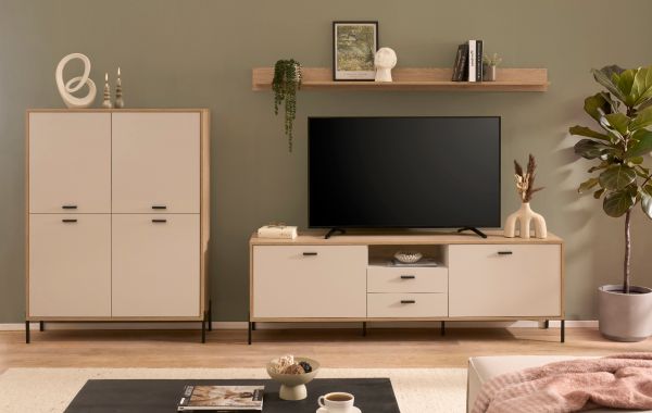 Wohnwand Ingar in Kaschmir und Eiche Wohnkombination 320 cm, mit Soft-Close