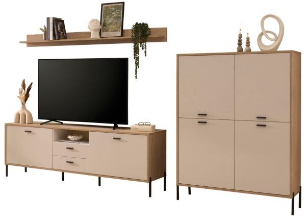 Wohnwand Ingar in Kaschmir und Eiche Wohnkombination 320 cm, mit Soft-Close