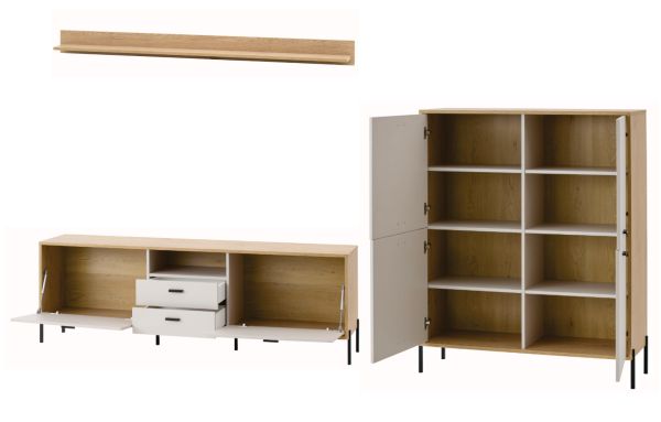 Wohnwand Ingar in Kaschmir und Eiche Wohnkombination 320 cm, mit Soft-Close