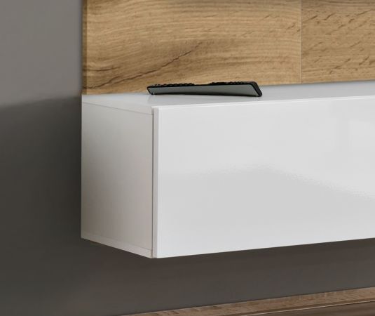 TV-Lowboard Set Public in Wotan Eiche und wei�, Flat-TV Unterschrank h�ngend mit Akustikpaneel, 180 cm