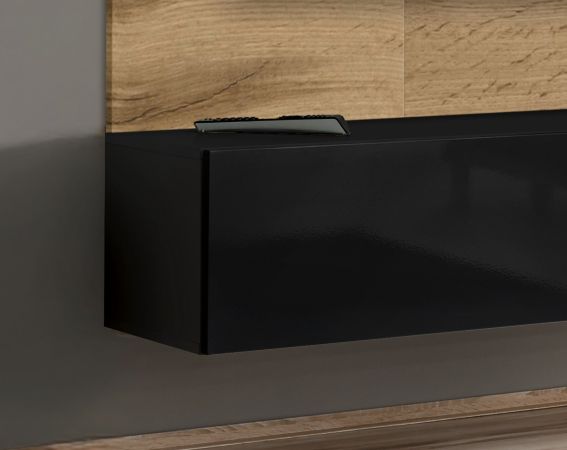 TV-Lowboard Set Public in Wotan Eiche und schwarz, Flat-TV Unterschrank h�ngend mit Akustikpaneel, 180 cm