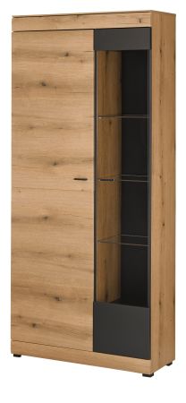 Vitrine Assina in Evoke Eiche und grau matt Vitrinenschrank 90 x 201 cm, Soft-Close