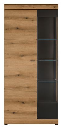 Vitrine Assina in Evoke Eiche und grau matt Vitrinenschrank 90 x 201 cm, Soft-Close