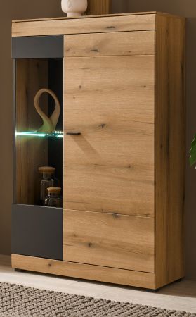 Vitrine Assina in Evoke Eiche und grau matt Vitrinenschrank 90 x 141 cm, Soft-Close