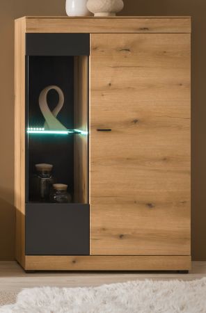 Vitrine Assina in Evoke Eiche und grau matt Vitrinenschrank 90 x 141 cm, Soft-Close