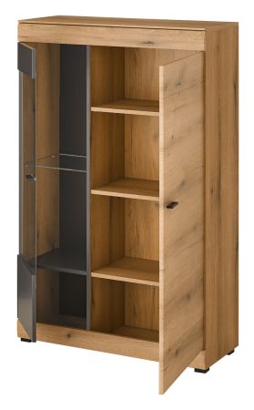 Vitrine Assina in Evoke Eiche und grau matt Vitrinenschrank 90 x 141 cm, Soft-Close