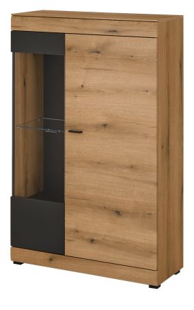 Vitrine Assina in Evoke Eiche und grau matt Vitrinenschrank 90 x 141 cm, Soft-Close