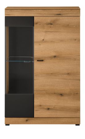 Vitrine Assina in Evoke Eiche und grau matt Vitrinenschrank 90 x 141 cm, Soft-Close