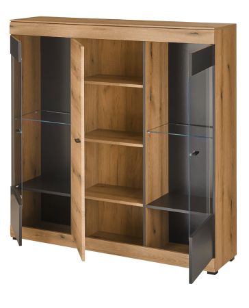 Highboard Assina in Evoke Eiche und grau matt Vitrine 140 x 141 cm, Soft-Close