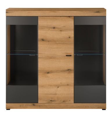 Highboard Assina in Evoke Eiche und grau matt Vitrine 140 x 141 cm, Soft-Close