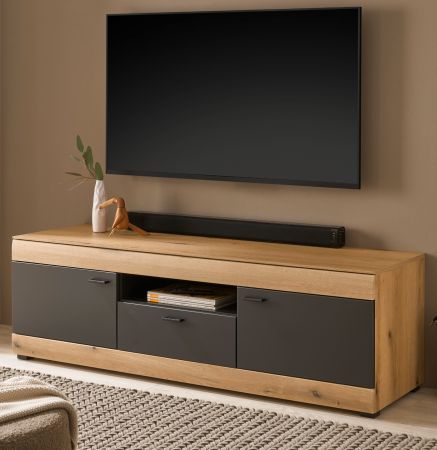 TV-Lowboard Assina in Evoke Eiche und grau matt TV Unterteil 150 cm, Soft-Close