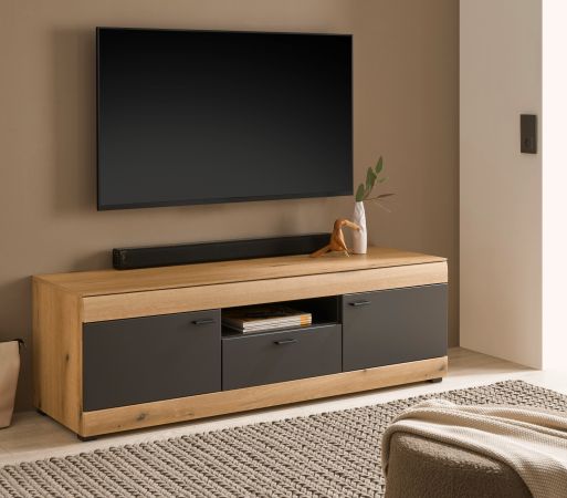 TV-Lowboard Assina in Evoke Eiche und grau matt TV Unterteil 150 cm, Soft-Close