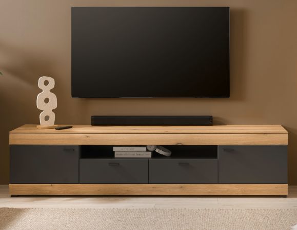 TV-Lowboard Assina in Evoke Eiche und grau matt TV Unterteil 200 cm, Soft-Close