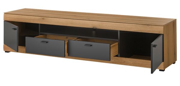 TV-Lowboard Assina in Evoke Eiche und grau matt TV Unterteil 200 cm, Soft-Close