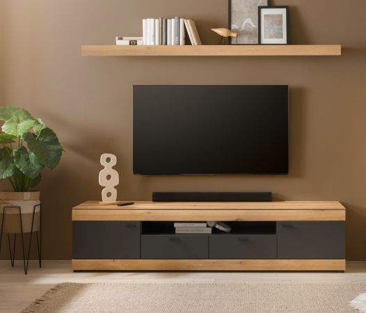 TV-Lowboard Assina in Evoke Eiche und grau matt TV Unterteil 200 cm, Soft-Close