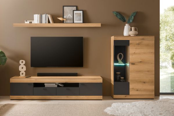 TV-Lowboard Assina in Evoke Eiche und grau matt TV Unterteil 200 cm, Soft-Close
