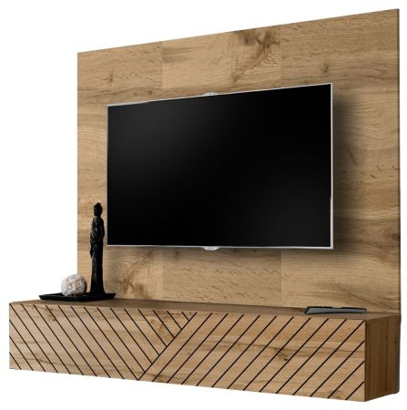 TV-Lowboard Set Public in Wotan Eiche und schwarz, Flat-TV Unterschrank h�ngend mit Akustikpaneel, 180 x 148 cm
