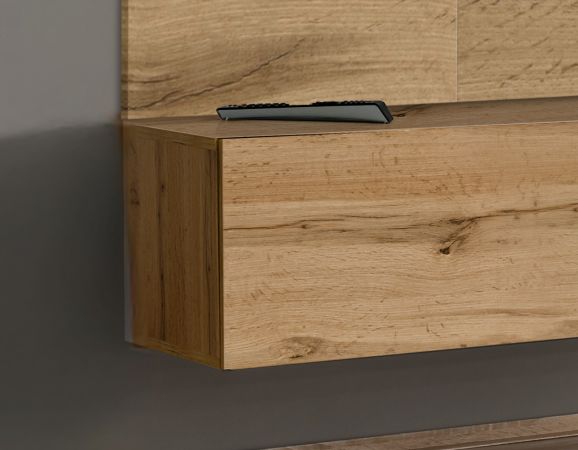 TV-Lowboard Set Public in Wotan Eiche, Flat-TV Unterschrank h�ngend mit LED und Akustikpaneel, 180 cm