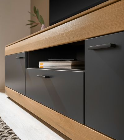 Wohnwand Assina in Evoke Eiche und grau matt Wohnkombination 350 x 201 cm, Soft-Close