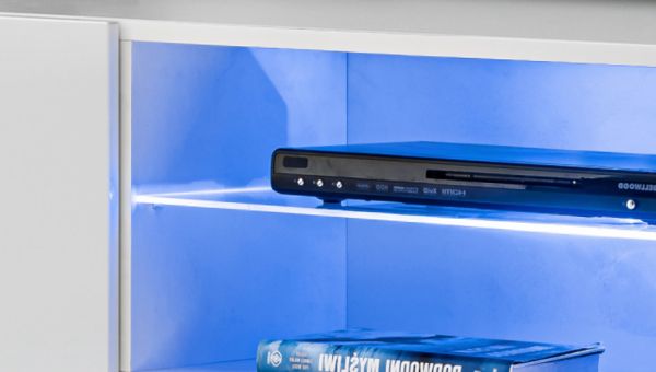 TV-Lowboard Set Public in Wotan Eiche und wei�, Flat-TV Unterschrank h�ngend mit LED und Akustikpaneel, 180 cm