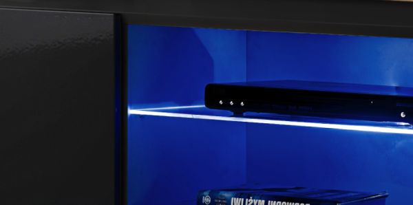 TV-Lowboard Set Public in Wotan Eiche und schwarz, Flat-TV Unterschrank h�ngend mit LED und Akustikpaneel, 180 cm