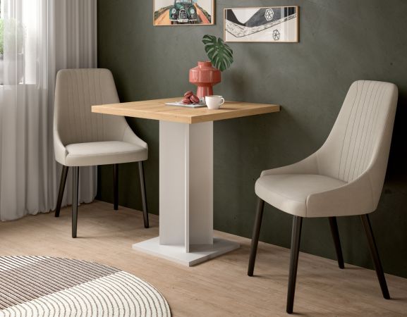 Esstisch Anton in Artisan Eiche und wei� K�chentisch 70 x 70 cm