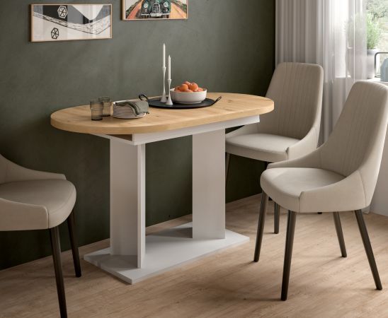 Esstisch Anton in Artisan Eiche und wei� K�chentisch ausziehbar 130 - 170 x 70 cm