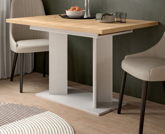 Esstisch Anton in Artisan Eiche und wei� K�chentisch ausziehbar 120 - 160 x 80 cm