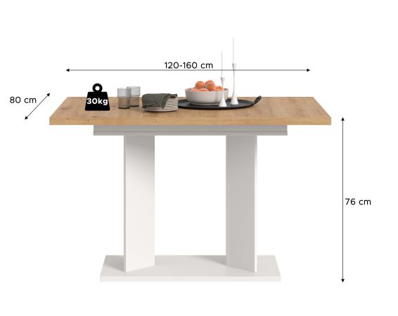 Esstisch Anton in Artisan Eiche und wei� K�chentisch ausziehbar 120 - 160 x 80 cm