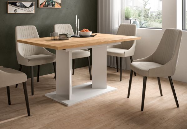 Esstisch Anton in Artisan Eiche und wei� Tisch ausziehbar 150 - 190 x 90 cm