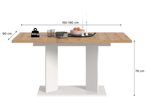 Esstisch Anton in Artisan Eiche und wei� Tisch ausziehbar 150 - 190 x 90 cm