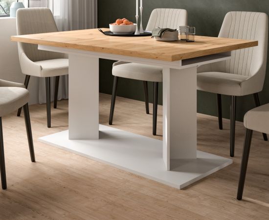 Esstisch Anton in Artisan Eiche und wei� Tisch ausziehbar 140 - 220 x 90 cm
