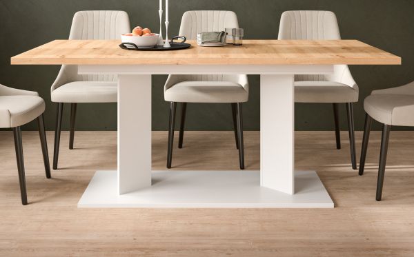 Esstisch Anton in Artisan Eiche und wei� Tisch ausziehbar 140 - 220 x 90 cm