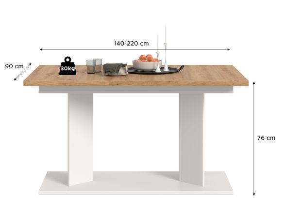 Esstisch Anton in Artisan Eiche und wei� Tisch ausziehbar 140 - 220 x 90 cm