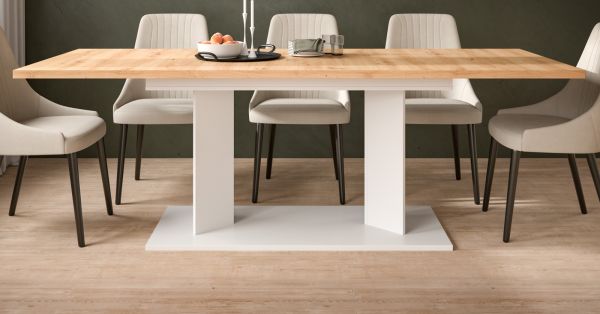Esstisch Anton in Artisan Eiche und wei� Tisch ausziehbar 140 - 220 x 90 cm