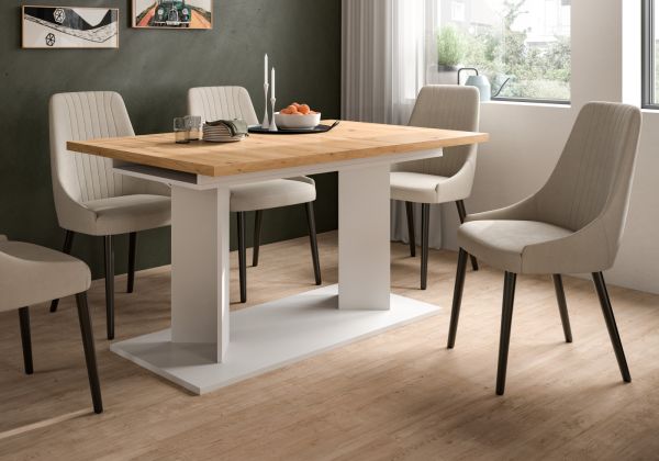 Esstisch Anton in Artisan Eiche und wei� Tisch ausziehbar 140 - 220 x 90 cm