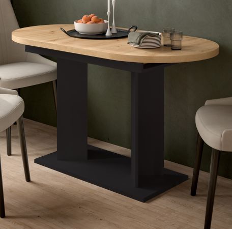 Esstisch Anton in Artisan Eiche und schwarz K�chentisch ausziehbar 130 - 170 x 70 cm