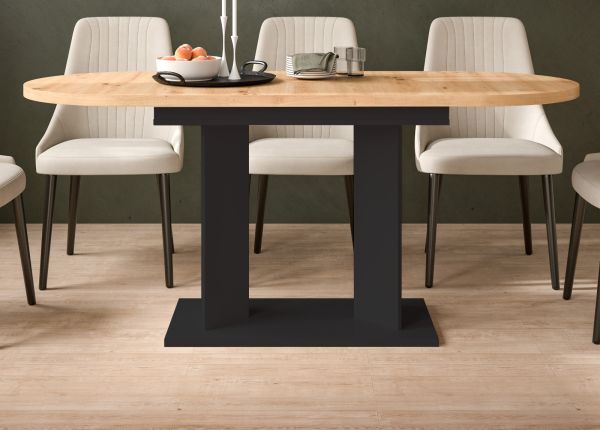 Esstisch Anton in Artisan Eiche und schwarz K�chentisch ausziehbar 130 - 170 x 70 cm