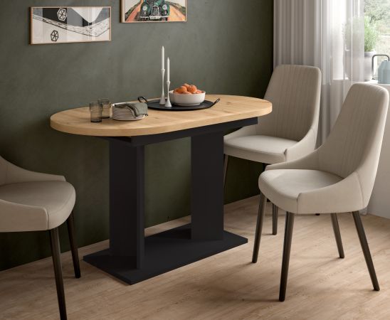 Esstisch Anton in Artisan Eiche und schwarz K�chentisch ausziehbar 130 - 170 x 70 cm