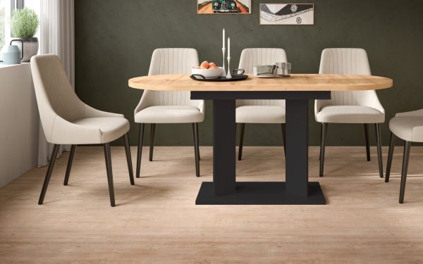 Esstisch Anton in Artisan Eiche und schwarz K�chentisch ausziehbar 130 - 170 x 70 cm
